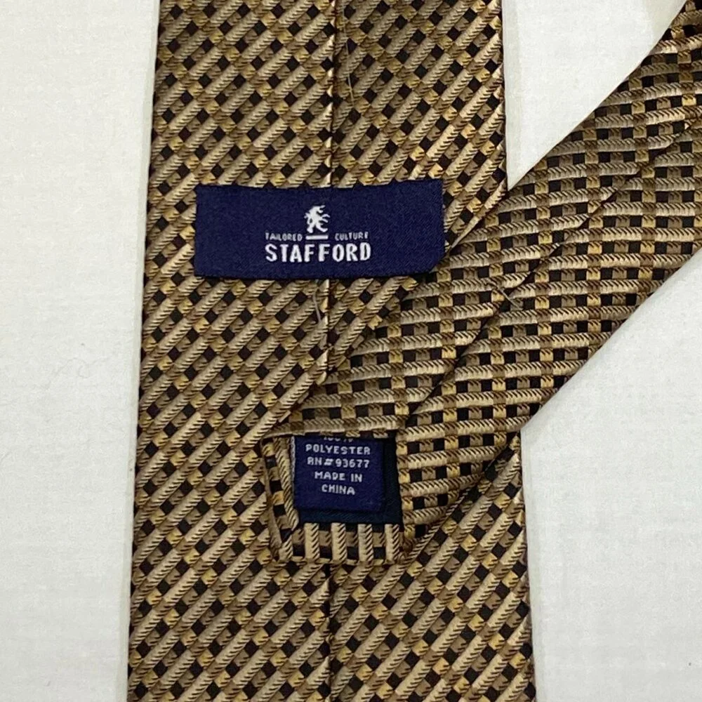 Stafford Basket Weave Brown Gold Black Polyester Necktie Classic Business Tie